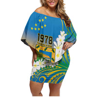 Personalised Tuvalu 1978 Independence Day Family Matching Off Shoulder Short Dress and Hawaiian Shirt Polynesian Plumeria Style LT9 Mom's Dress Gradient - Polynesian Pride