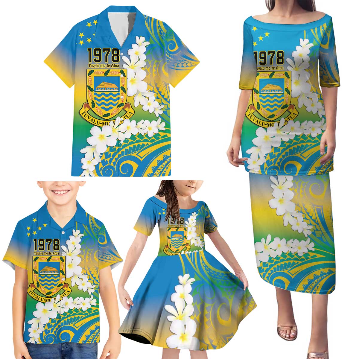 Personalised Tuvalu 1978 Independence Day Family Matching Puletasi and Hawaiian Shirt Polynesian Plumeria Style LT9 - Polynesian Pride