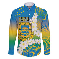 Personalised Tuvalu 1978 Independence Day Family Matching Puletasi and Hawaiian Shirt Polynesian Plumeria Style LT9 Dad's Shirt - Long Sleeve Gradient - Polynesian Pride