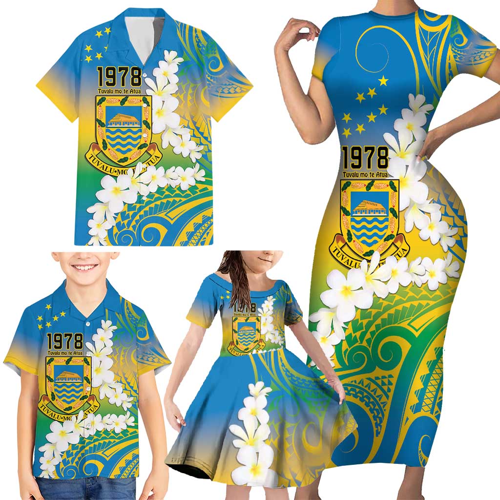 Personalised Tuvalu 1978 Independence Day Family Matching Short Sleeve Bodycon Dress and Hawaiian Shirt Polynesian Plumeria Style LT9 - Polynesian Pride