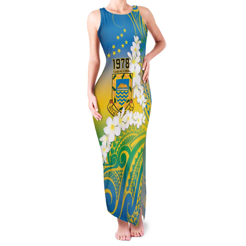 Personalised Tuvalu 1978 Independence Day Family Matching Tank Maxi Dress and Hawaiian Shirt Polynesian Plumeria Style LT9 Mom's Dress Gradient - Polynesian Pride
