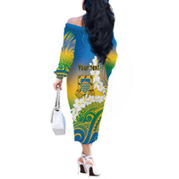 Personalised Tuvalu 1978 Independence Day Off The Shoulder Long Sleeve Dress Polynesian Plumeria Style LT9 - Polynesian Pride