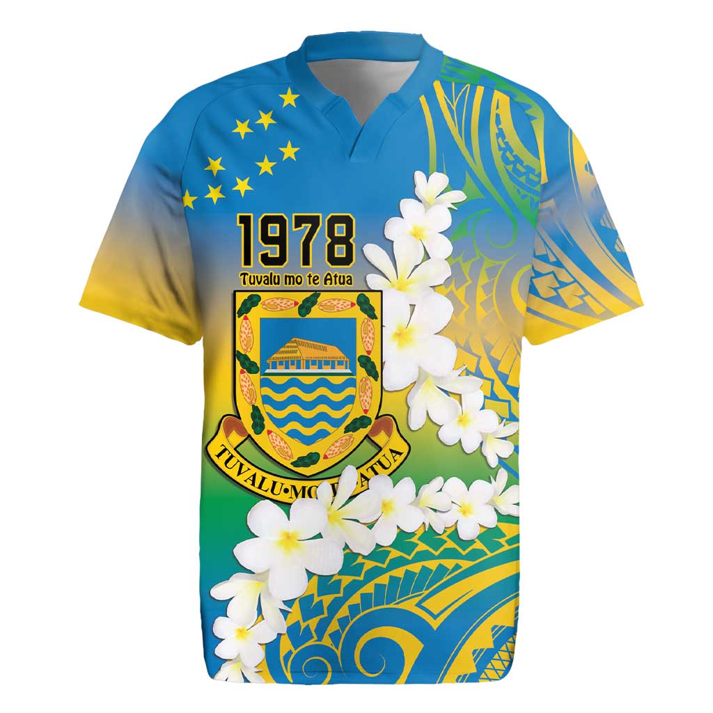 Personalised Tuvalu 1978 Independence Day Rugby Jersey Polynesian Plumeria Style LT9 Gradient - Polynesian Pride