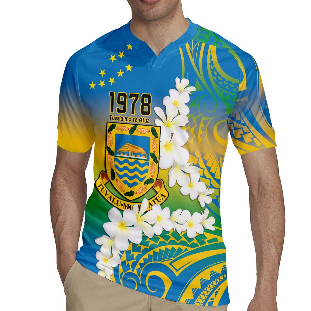 Personalised Tuvalu 1978 Independence Day Rugby Jersey Polynesian Plumeria Style LT9 - Polynesian Pride