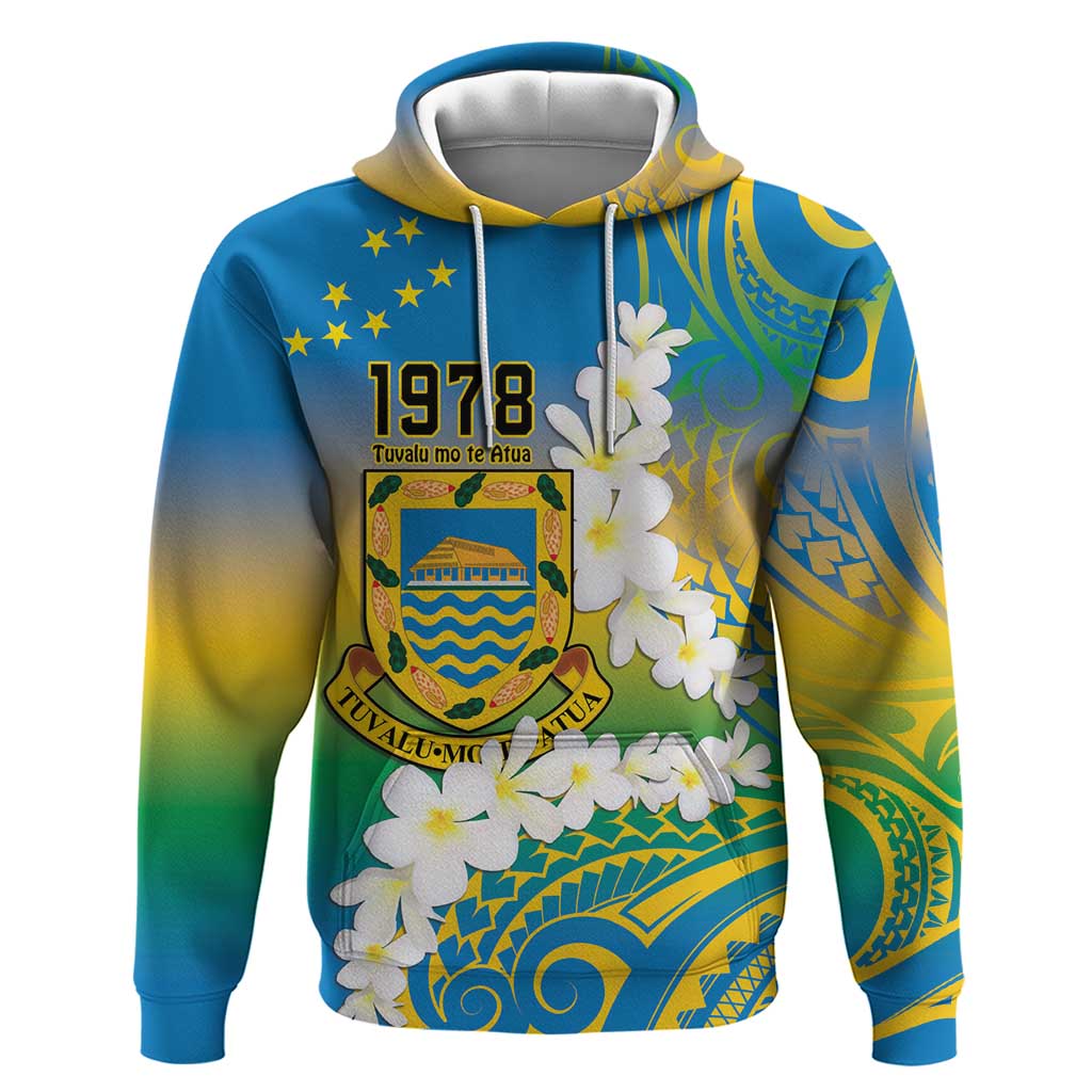 Personalised Tuvalu 1978 Independence Day Zip Hoodie Polynesian Plumeria Style