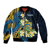 Personalised Tuvalu Beautiful Plumeria Flower Bomber Jacket LT9 Unisex Black - Polynesian Pride