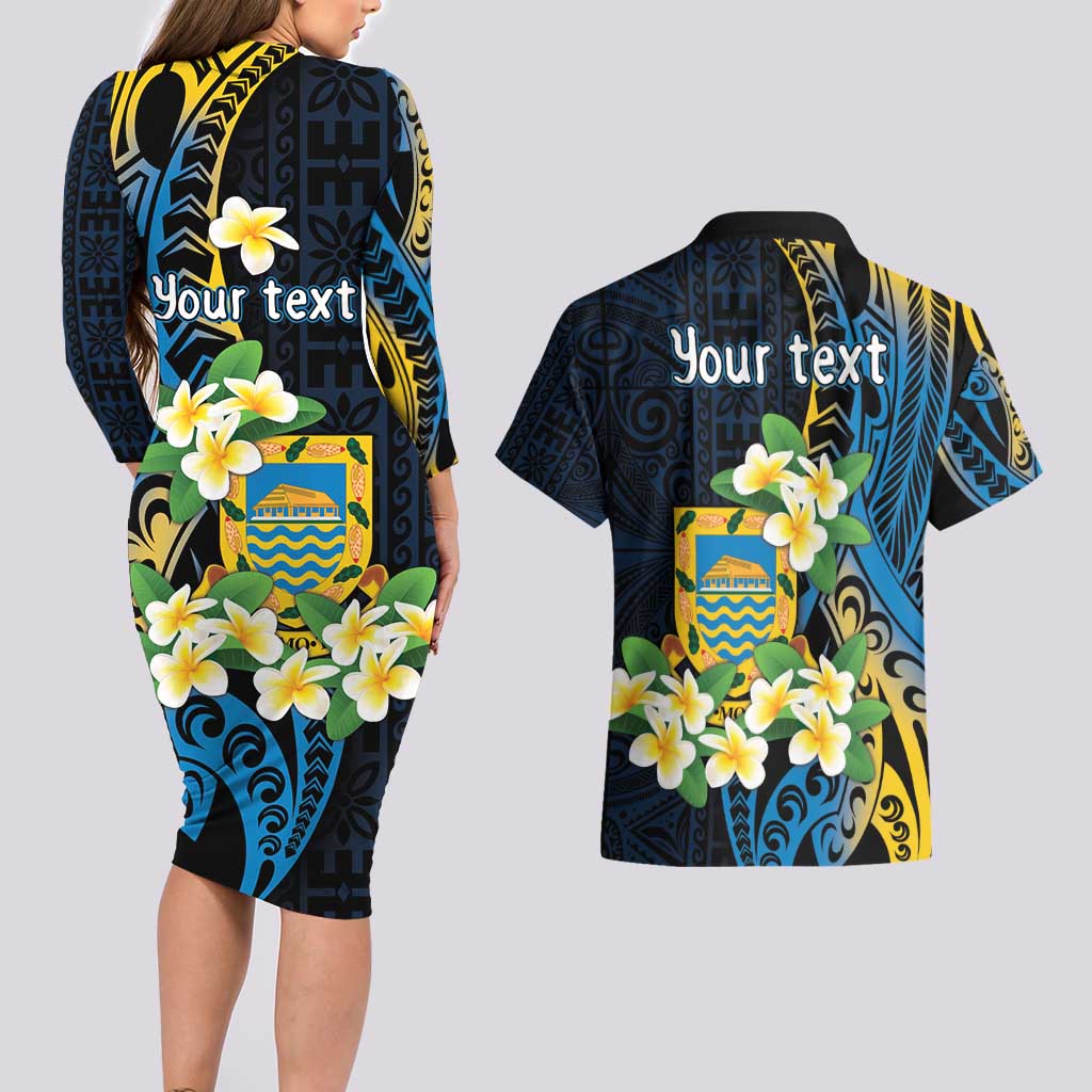 Personalised Tuvalu Beautiful Plumeria Flower Couples Matching Long Sleeve Bodycon Dress and Hawaiian Shirt