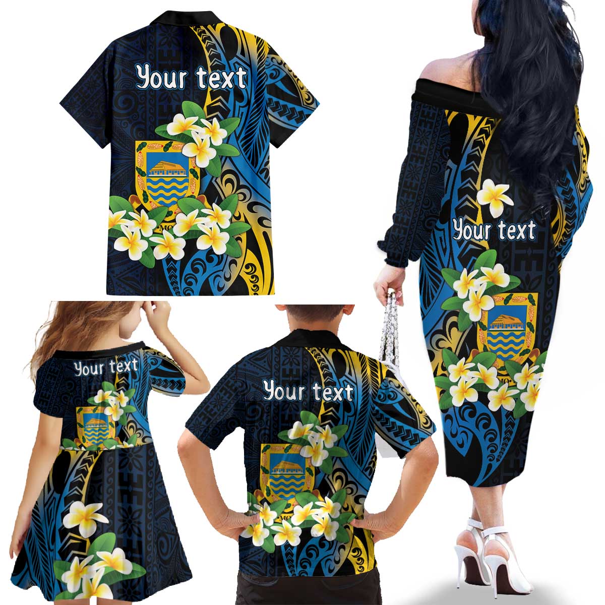 Personalised Tuvalu Beautiful Plumeria Flower Family Matching Off The Shoulder Long Sleeve Dress and Hawaiian Shirt LT9 - Polynesian Pride