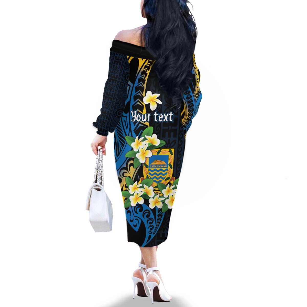 Personalised Tuvalu Beautiful Plumeria Flower Family Matching Off The Shoulder Long Sleeve Dress and Hawaiian Shirt LT9 - Polynesian Pride