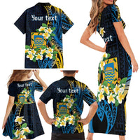 Personalised Tuvalu Beautiful Plumeria Flower Family Matching Short Sleeve Bodycon Dress and Hawaiian Shirt LT9 - Polynesian Pride