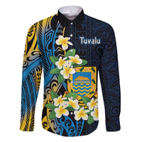 Personalised Tuvalu Beautiful Plumeria Flower Family Matching Summer Maxi Dress and Hawaiian Shirt LT9 Dad's Shirt - Long Sleeve Black - Polynesian Pride