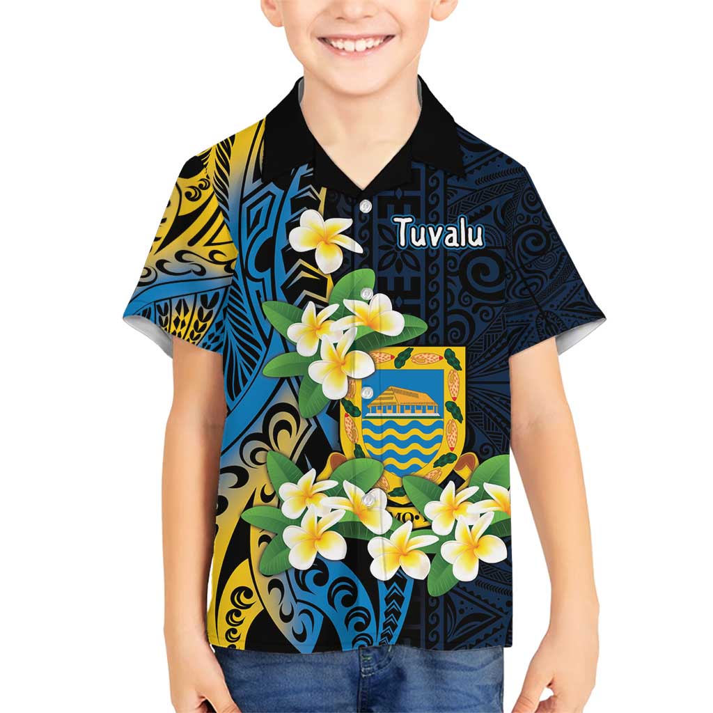 Personalised Tuvalu Beautiful Plumeria Flower Family Matching Summer Maxi Dress and Hawaiian Shirt LT9 Son's Shirt Black - Polynesian Pride