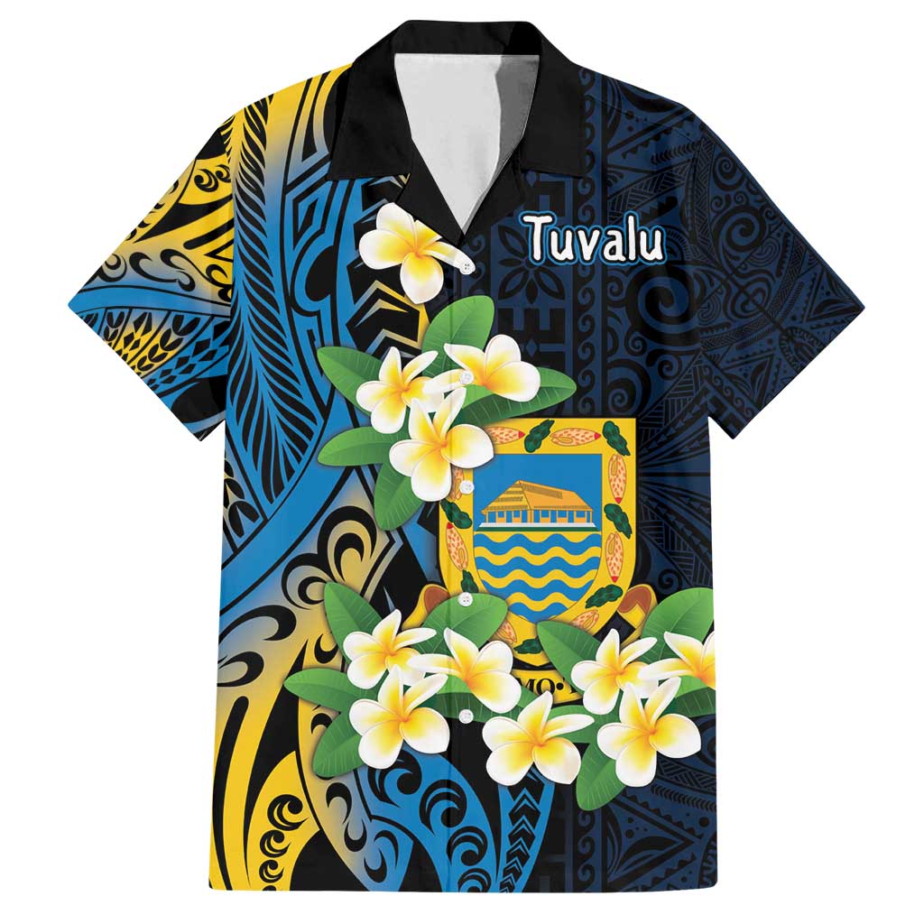 Personalised Tuvalu Beautiful Plumeria Flower Family Matching Tank Maxi Dress and Hawaiian Shirt LT9 Dad's Shirt - Short Sleeve Black - Polynesian Pride