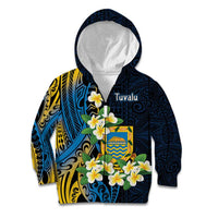 Personalised Tuvalu Beautiful Plumeria Flower Kid Hoodie LT9 Zip Hoodie Black - Polynesian Pride