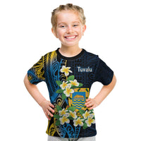 Personalised Tuvalu Beautiful Plumeria Flower Kid T Shirt LT9 Black - Polynesian Pride