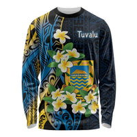 Personalised Tuvalu Beautiful Plumeria Flower Long Sleeve Shirt LT9 Unisex Black - Polynesian Pride
