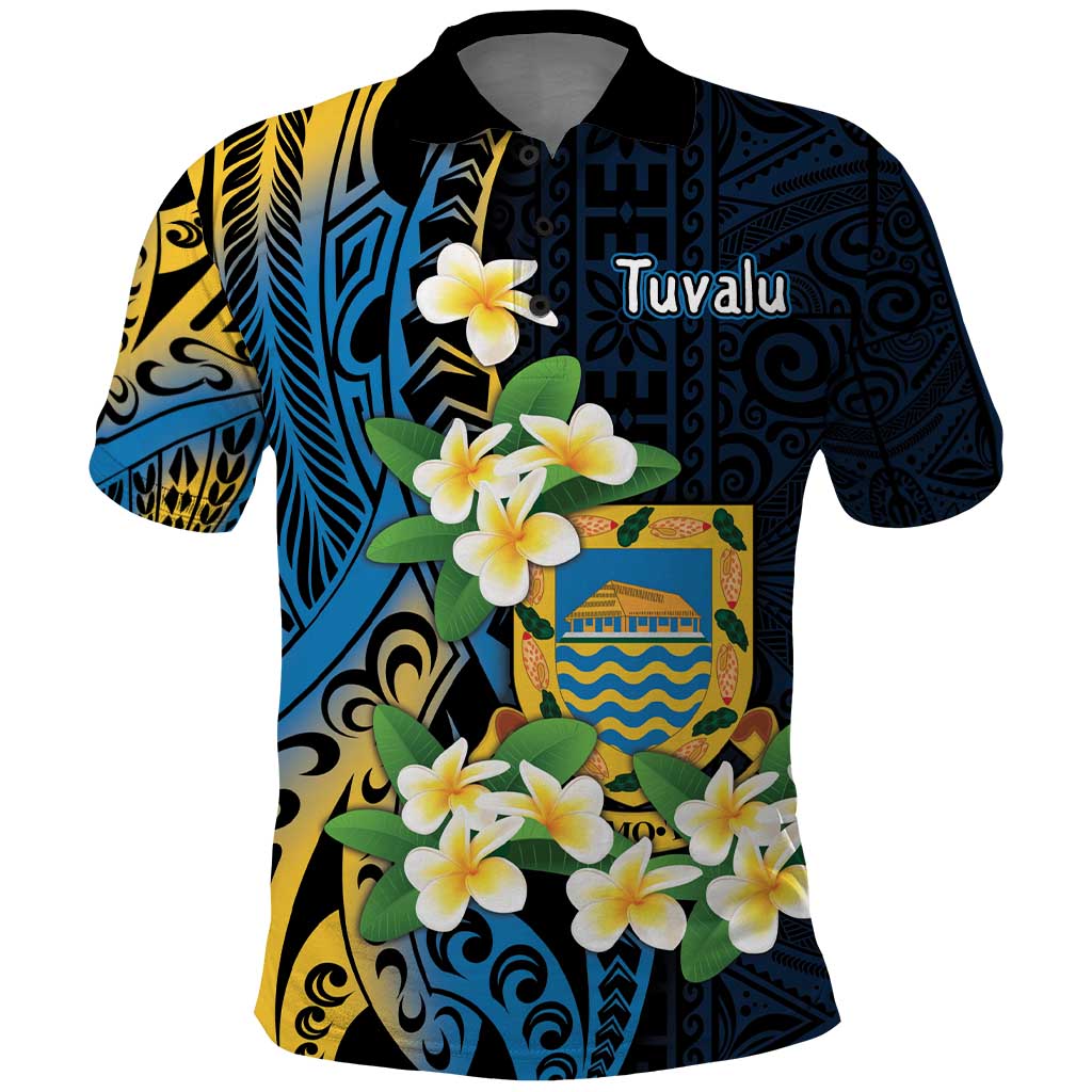 Personalised Tuvalu Beautiful Plumeria Flower Polo Shirt LT9 Black - Polynesian Pride