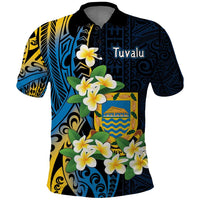 Personalised Tuvalu Beautiful Plumeria Flower Polo Shirt LT9 Black - Polynesian Pride