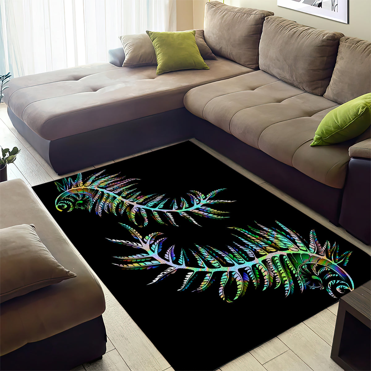 New Zealand Area Rug Aotearoa Silver Fern Mixed Papua Shell Green Vibe LT9 - Polynesian Pride