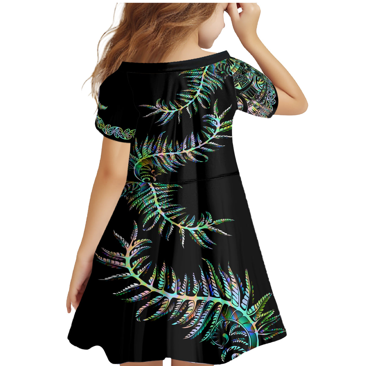 New Zealand Family Matching Mermaid Dress and Hawaiian Shirt Aotearoa Silver Fern Mixed Papua Shell Green Vibe LT9 - Polynesian Pride