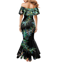 New Zealand Family Matching Mermaid Dress and Hawaiian Shirt Aotearoa Silver Fern Mixed Papua Shell Green Vibe LT9 - Polynesian Pride