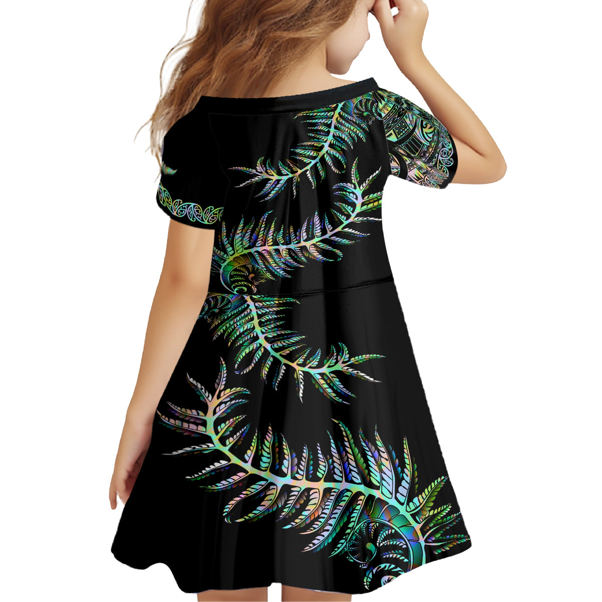 New Zealand Family Matching Off Shoulder Maxi Dress and Hawaiian Shirt Aotearoa Silver Fern Mixed Papua Shell Green Vibe LT9 - Polynesian Pride