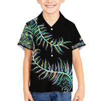 New Zealand Family Matching Off Shoulder Maxi Dress and Hawaiian Shirt Aotearoa Silver Fern Mixed Papua Shell Green Vibe LT9 Son's Shirt Green - Polynesian Pride