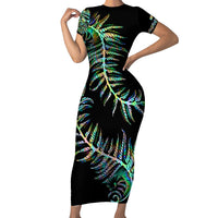 New Zealand Family Matching Short Sleeve Bodycon Dress and Hawaiian Shirt Aotearoa Silver Fern Mixed Papua Shell Green Vibe LT9 Mom's Dress Green - Polynesian Pride