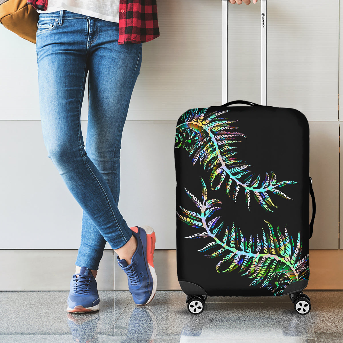New Zealand Luggage Cover Aotearoa Silver Fern Mixed Papua Shell Green Vibe LT9 - Polynesian Pride