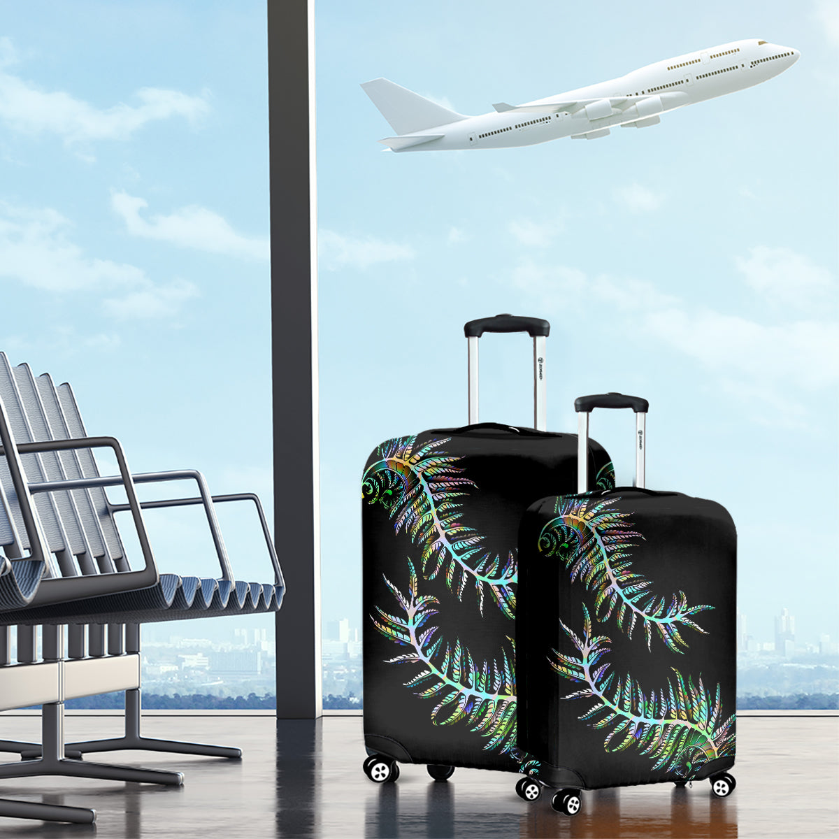 New Zealand Luggage Cover Aotearoa Silver Fern Mixed Papua Shell Green Vibe LT9 - Polynesian Pride