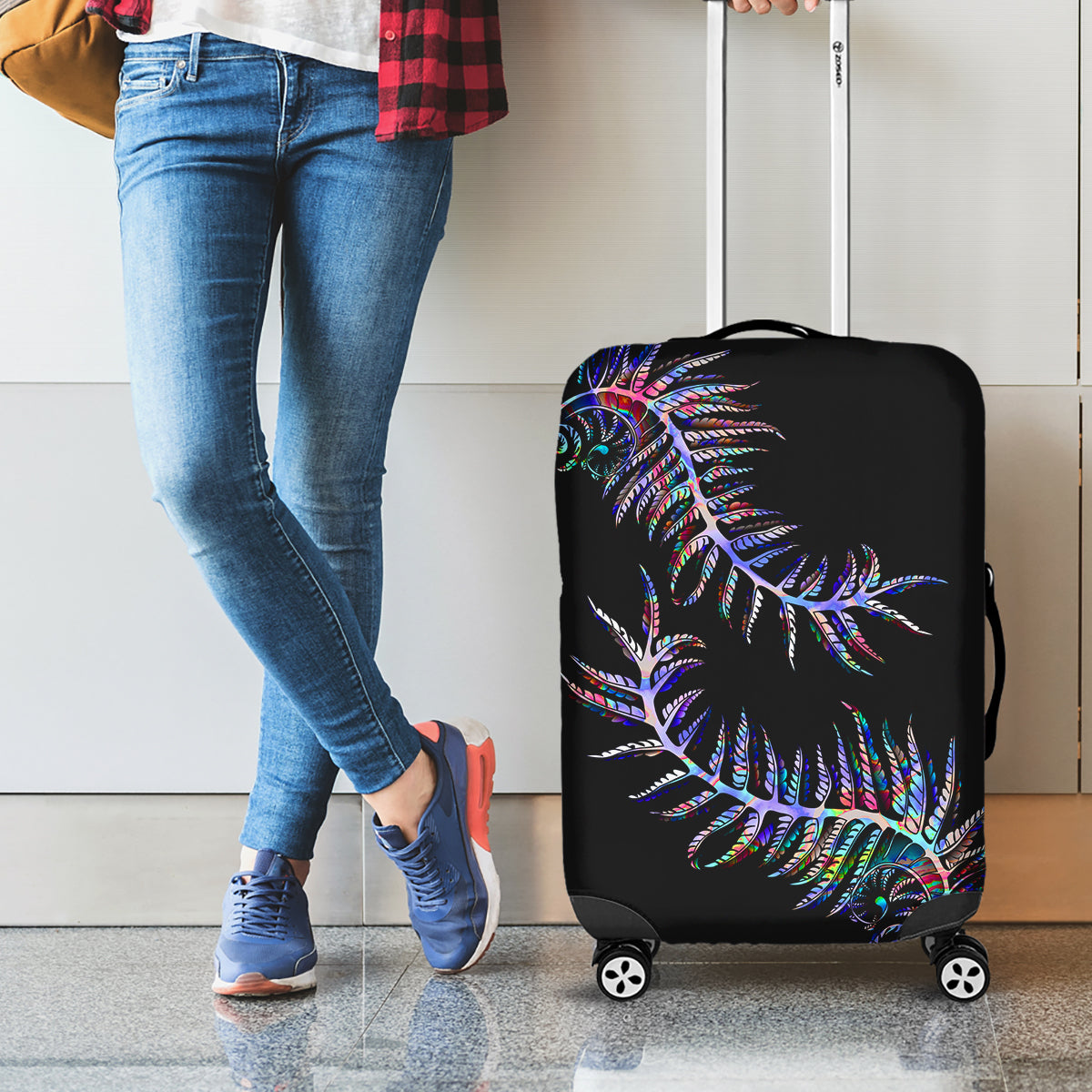 New Zealand Luggage Cover Aotearoa Silver Fern Mixed Papua Shell Purple Vibe LT9 - Polynesian Pride