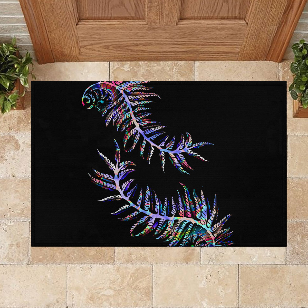 New Zealand Rubber Doormat Aotearoa Silver Fern Mixed Papua Shell Purple Vibe LT9 - Polynesian Pride