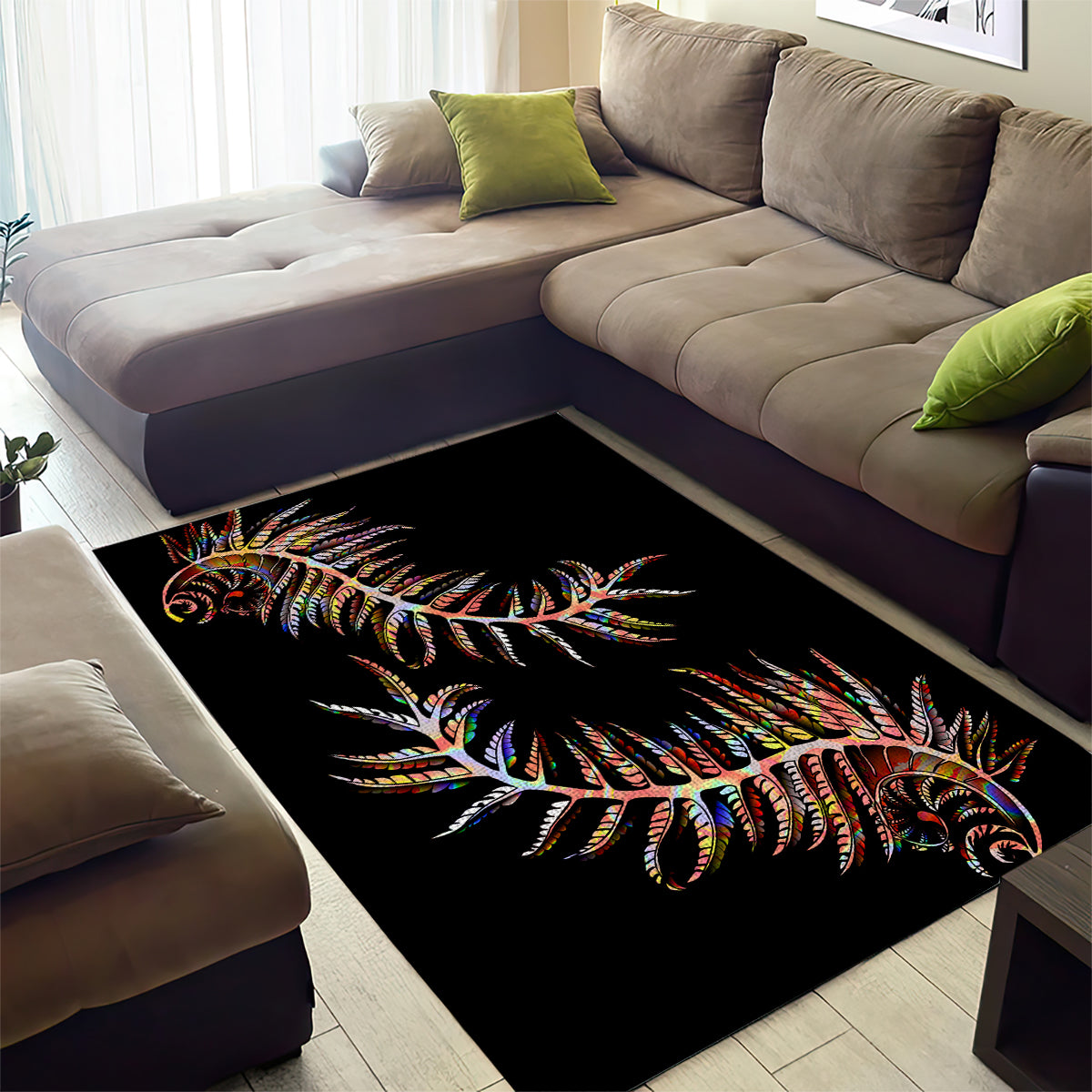 New Zealand Area Rug Aotearoa Silver Fern Mixed Papua Shell Red Vibe LT9 - Polynesian Pride