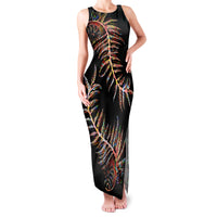 New Zealand Family Matching Tank Maxi Dress and Hawaiian Shirt Aotearoa Silver Fern Mixed Papua Shell Red Vibe LT9 Mom's Dress Red - Polynesian Pride