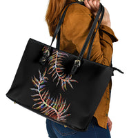 New Zealand Leather Tote Bag Aotearoa Silver Fern Mixed Papua Shell Red Vibe LT9 - Polynesian Pride