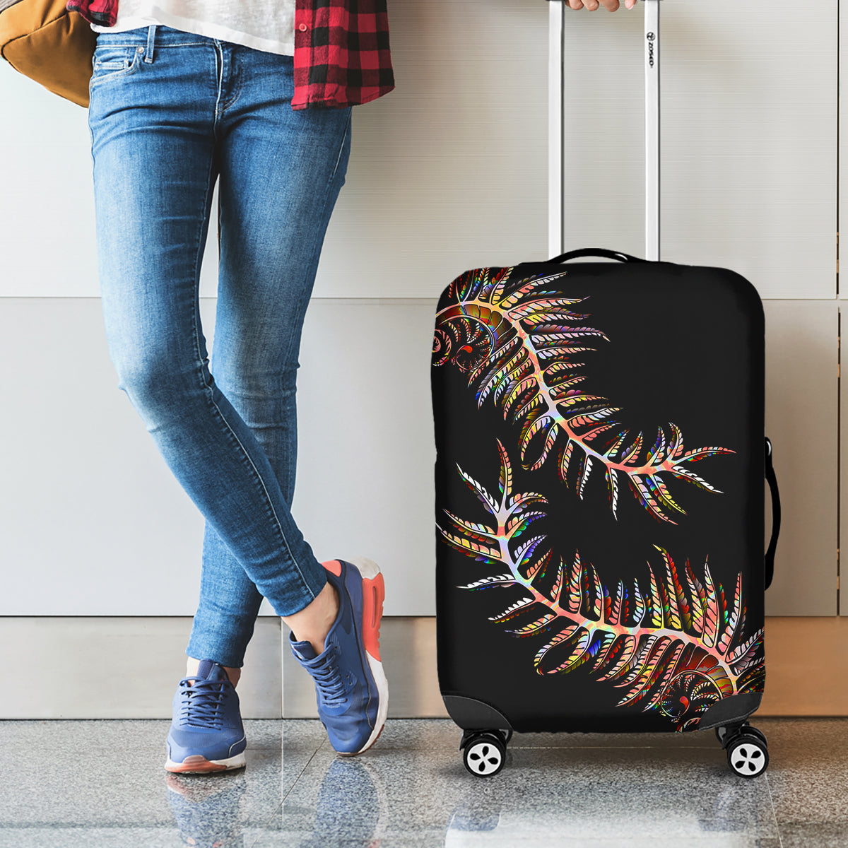 New Zealand Luggage Cover Aotearoa Silver Fern Mixed Papua Shell Red Vibe LT9 - Polynesian Pride