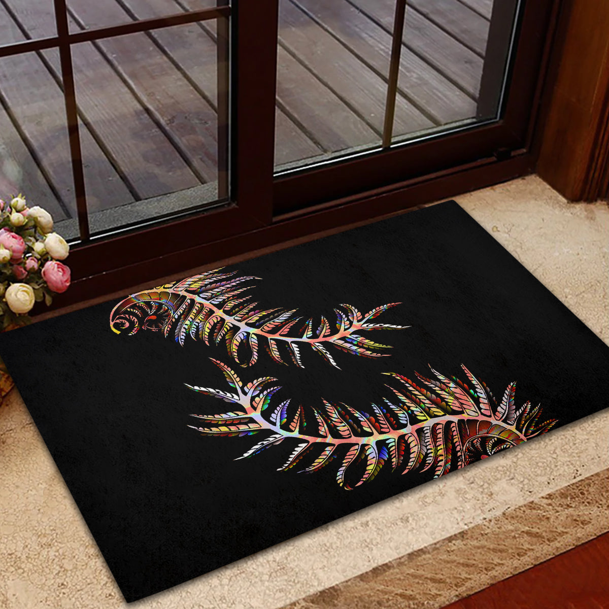 New Zealand Rubber Doormat Aotearoa Silver Fern Mixed Papua Shell Red Vibe LT9 - Polynesian Pride