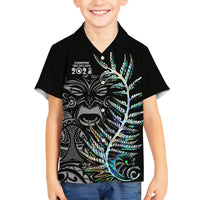 New Zealand Rugby Family Matching Puletasi Dress and Hawaiian Shirt NZ Black Fern Champions History With Papua Shell LT9 Son's Shirt Black - Polynesian Pride