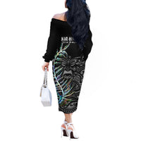 New Zealand Rugby Off The Shoulder Long Sleeve Dress NZ Black Fern Champions History With Papua Shell LT9 - Polynesian Pride