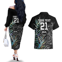 Custom New Zealand Rugby Couples Matching Off The Shoulder Long Sleeve Dress and Hawaiian Shirt NZ Black Fern Champions History With Papua Shell LT9 - Polynesian Pride