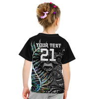 Custom New Zealand Rugby Kid T Shirt NZ Black Fern Champions History With Papua Shell LT9 - Polynesian Pride