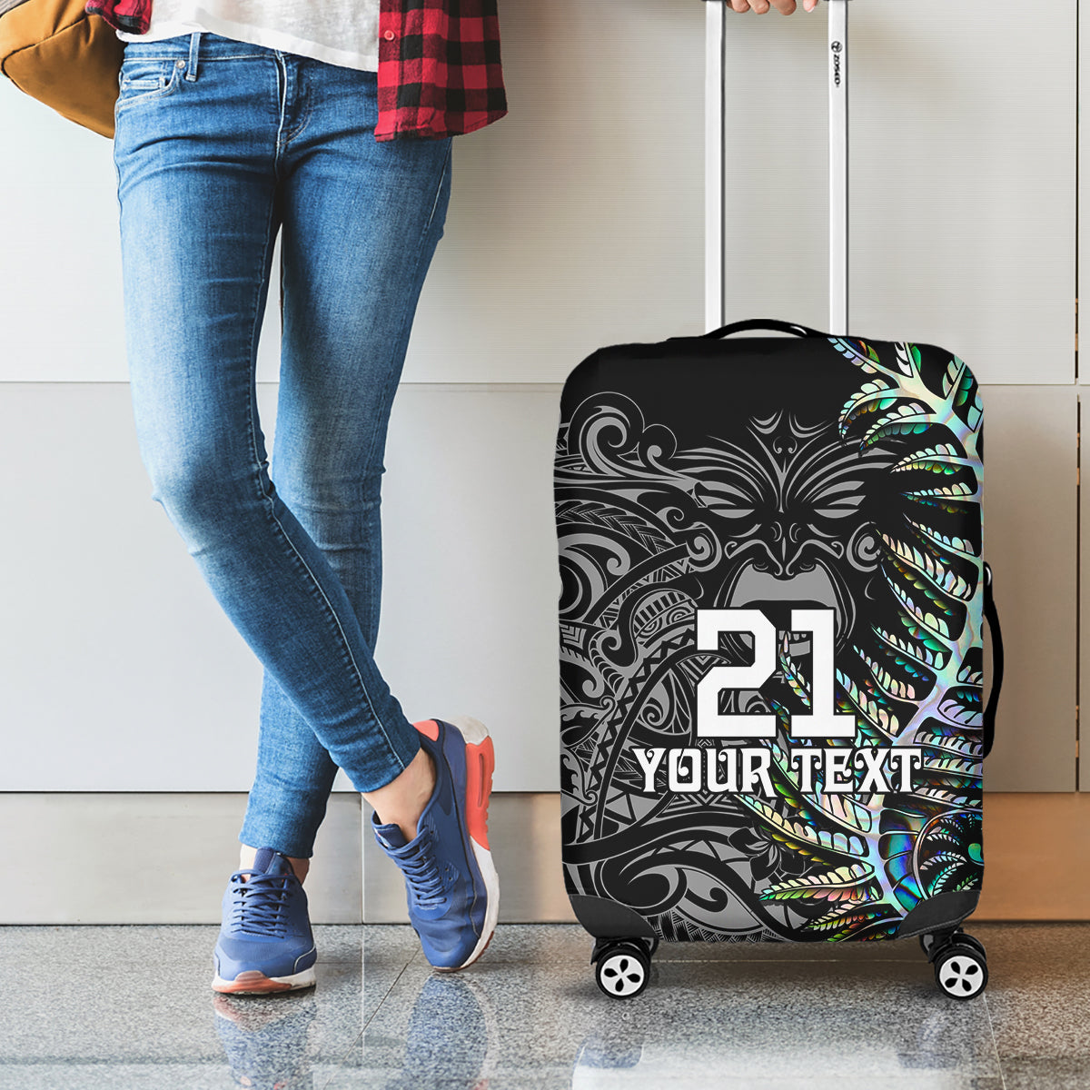 Custom New Zealand Rugby Luggage Cover NZ Black Fern Champions History With Papua Shell LT9 - Polynesian Pride