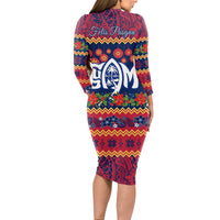 Personalised Guam Christmas Long Sleeve Bodycon Dress Felis Pusgua Santa Beach Polynesian Pattern LT9 - Polynesian Pride