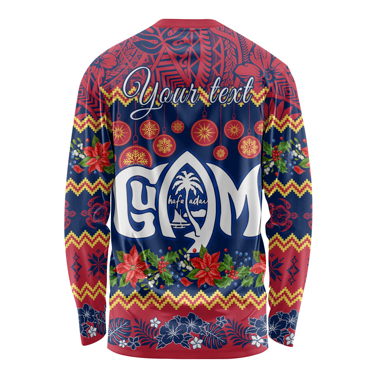 Personalised Guam Christmas Long Sleeve Shirt Felis Pusgua Santa Beach Polynesian Pattern LT9 - Polynesian Pride