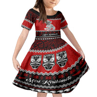 Personalised New Zealand Christmas Family Matching Summer Maxi Dress and Hawaiian Shirt Maori Tiki Meri Kirihimete LT9 Daughter's Dress Red - Polynesian Pride
