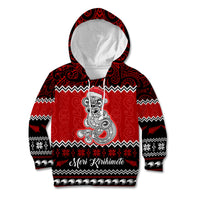 Personalised New Zealand Christmas Kid Hoodie Maori Tiki Meri Kirihimete LT9 Hoodie Red - Polynesian Pride