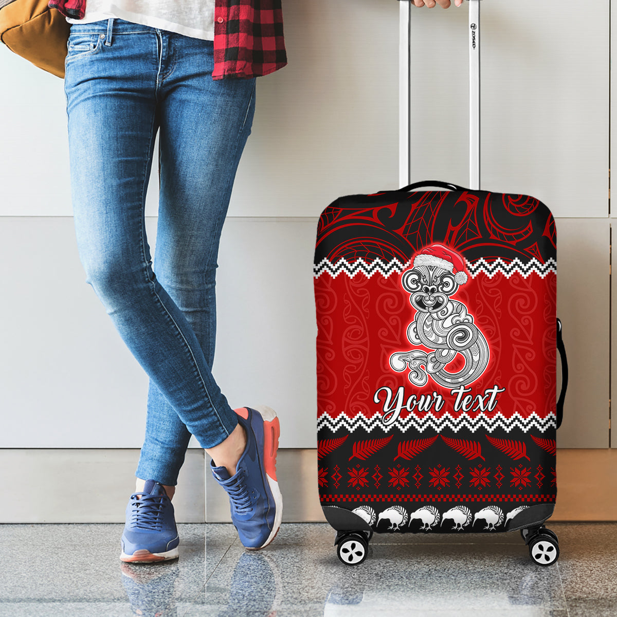 Personalised New Zealand Christmas Luggage Cover Maori Tiki Meri Kirihimete LT9 - Polynesian Pride