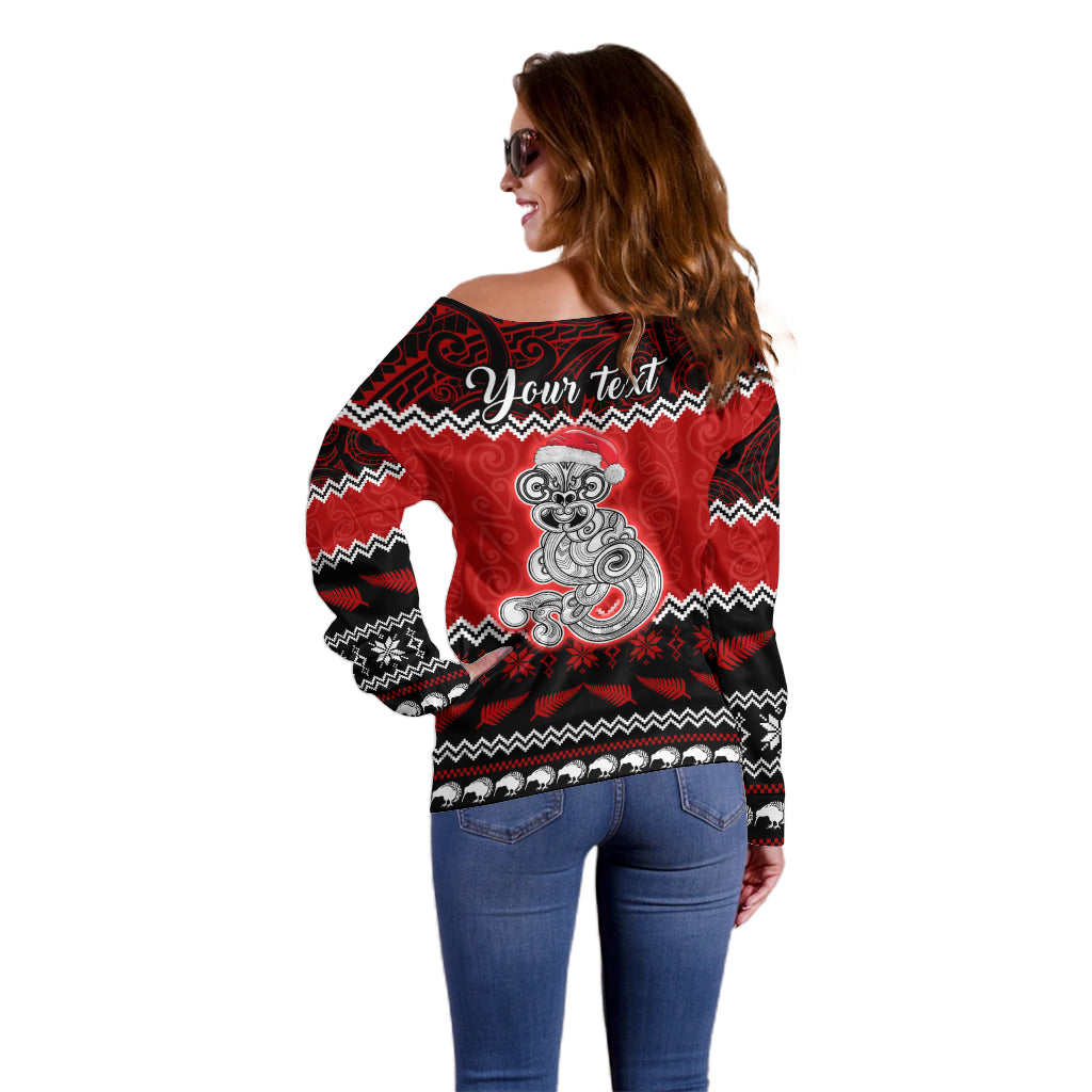 Personalised New Zealand Christmas Off Shoulder Sweater Maori Tiki Meri Kirihimete LT9 - Polynesian Pride