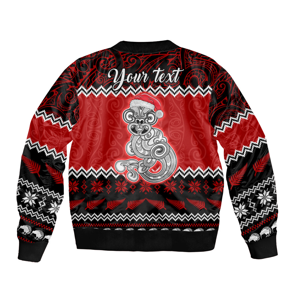 Personalised New Zealand Christmas Sleeve Zip Bomber Jacket Maori Tiki Meri Kirihimete LT9 - Polynesian Pride