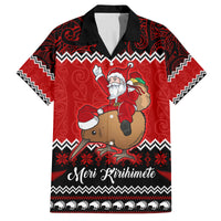 Personalised New Zealand Christmas Family Matching Off Shoulder Long Sleeve Dress and Hawaiian Shirt Kiwi Santa Claus Maori Meri Kirihimete LT9 Dad's Shirt - Short Sleeve Red - Polynesian Pride